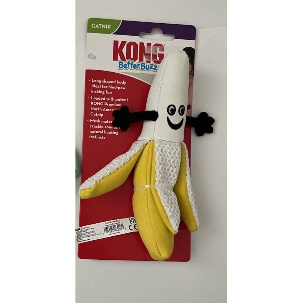 KONG Better Buzz Banana Crinkle Kick & Play Durable Catnip Cat Toy